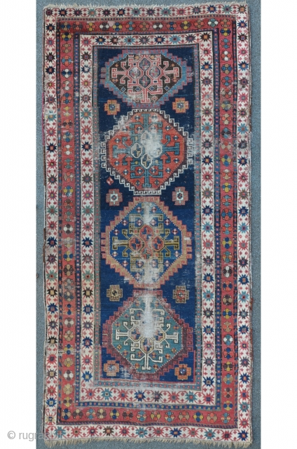 Gendje rug with four archaic medaillons, great colors, ca. mid 19th, 207 x 99 cm                  