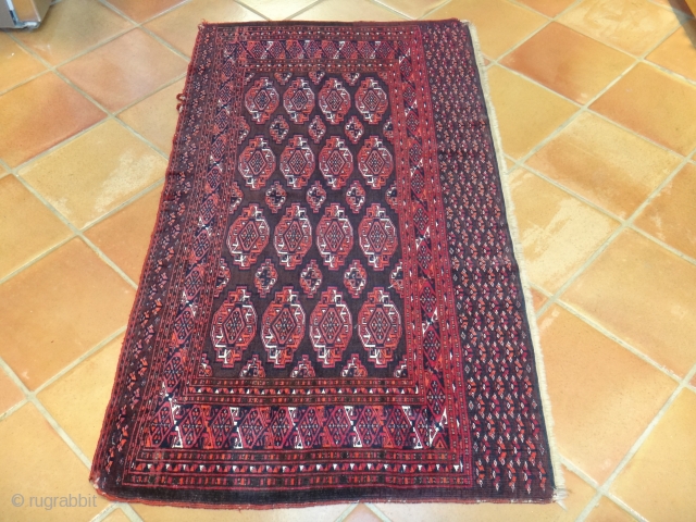 This is a Turkmen Saryk Chuval.  Central Asia origin, late 19th century.  Silk highlights.  Good condition.  60" x 34".  The pictures don't reflect the richness and depth  ...