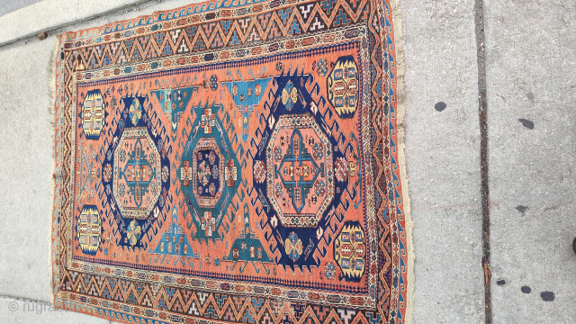 52"x67" antique Shirvan sumac. Very good to excellent condition. Some of the browns are etched. Slightly trapezoidal. Out of the house "clean".           