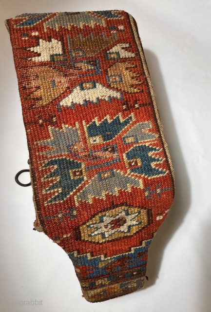 Antique Anatolian Armenian Yastik fragment mounted on a twisted iron shoe fitting stool. Unique and interesting historical artifact.               
