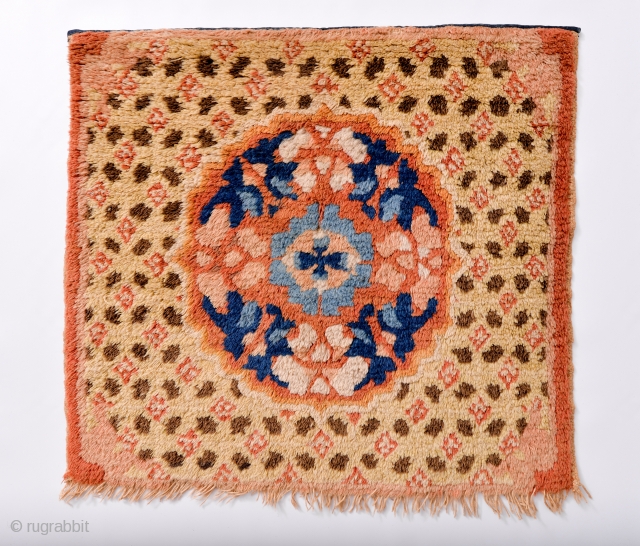 Possibly 18th Century Chinese or Tibetan / Mongolian throne mat or rug. Museum de-accession with erroneous Swedish attribution. Name of previous collector or provenance donor also stitched on back. De-accessioned from a  ...