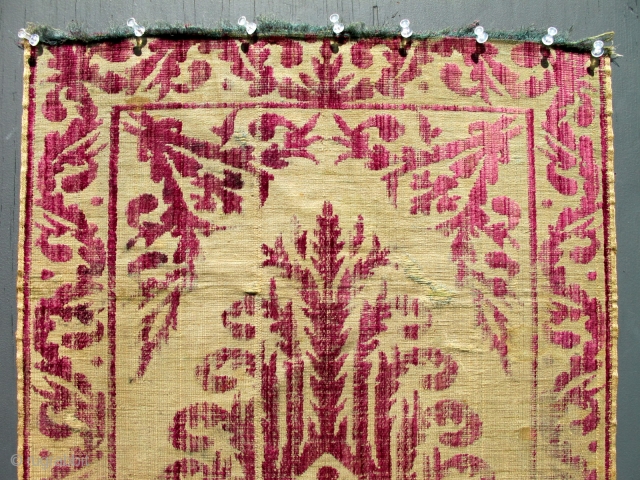 An early antique Bursa Yastik pillow rug cover. Extremely fine and delicate work - silk velvet. Size is 19 x 36 inches. 
          