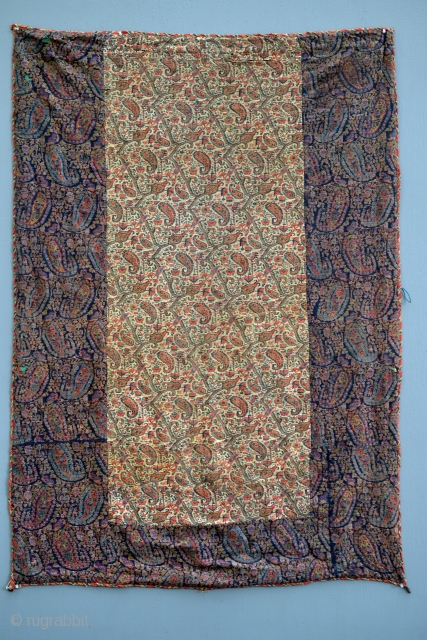 Early 1800s Persian Kirman 'Paisley' Boteh textile tapestry panel. 49 x 69 inches.                    