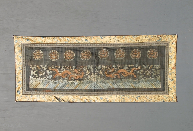 large early chinese dragon embroidery textile. 24 x 60 inches                       