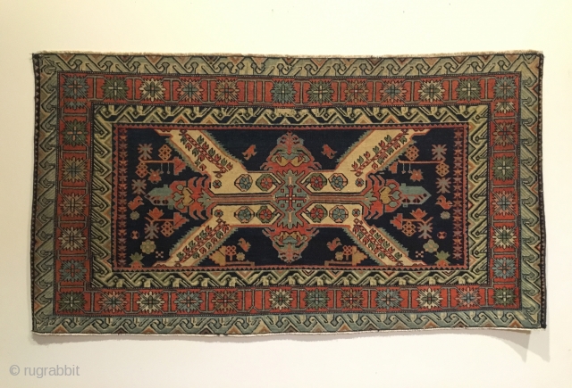 Seychour. Circa 1875. Rare, finely woven.  Stunning wall art.  Field design depicting the Seychour cross.  Crab border enclosed by eagle border.  Excellent condition. Reselvaged. No repairs. 53 x  ...