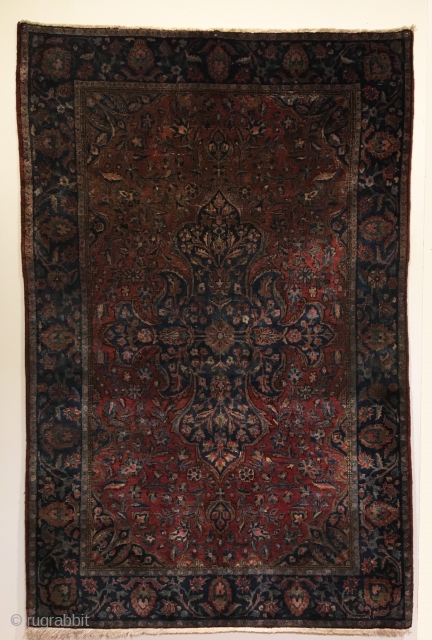 Manchester Kashan.  Commanding center medallion achieved by this fine weave of 420 knots per sq. inch.  Reselvaged.  Full pile to the lower half.  Even wear to the upper  ...