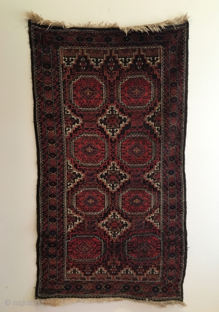 Salar Khani Baluch Rug.  Khorasan.  NE Persia.  Circa 1900.  


Excellent Condition.  Full pile.  Slight corrosion to chocolate brown field.  67x37.  5 colors.  Clean  ...