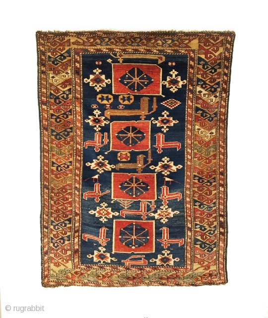 Antique Caucasian Karagashli Rug.  3rd Quarter 19th Century.  Excellent condition.  Fine weave.  Soft wool.  Supple handle.  Interlocking bird latch hook border encloses glowing field.  6  ...