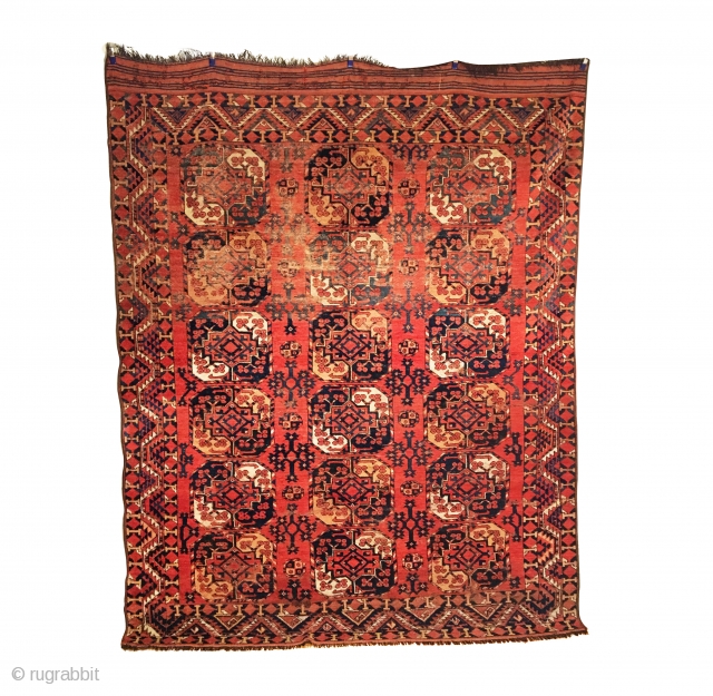 Antique Ersari Main Carpet.  Afghanistan.  Early 19th Century.  3 x 6 Gulli-gol.  Note small miniature tertiary octagonal gols.  Horse hair warp.  Can fold it like a  ...