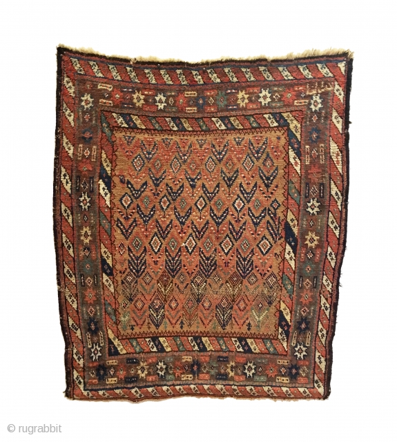 Antique Kurdish rug.  Floral field design.  Inscription top right corner: 1274 = 1857?. Very good condition considering age.  One localized line of visible wear.  7 colors including purple.  ...