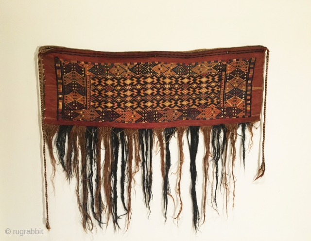 Antique Turkmen Torba Flatweave. Last Quarter 19th Century. Silk highlights. Mint condition considering age. 7 colors. 1’3 x 3’3. Delicately hand washed.           