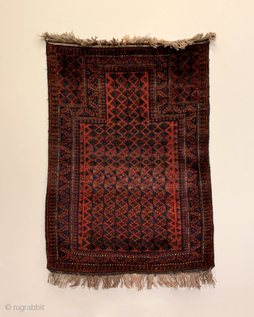 Baluch Prayer Rug. North East Persia. 20th Century. Willow leaf trees, quilted diamonds, and Ashik gols intwine and radiate upward into prayer niche. Excellent condition with full pile. 7 colors. 4'3" x  ...