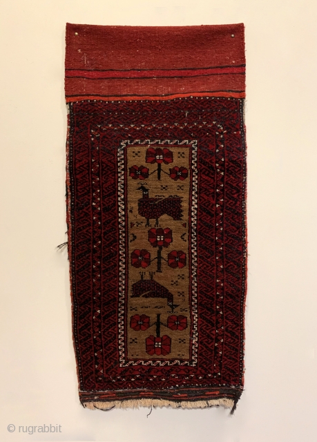 Vintage Baluch Bag. Baluchi Bird Balisht on camel field complete with kilim back. Original condition. No repairs. 5 colors. 2’8” x 1’6”. Delicately hand washed.        