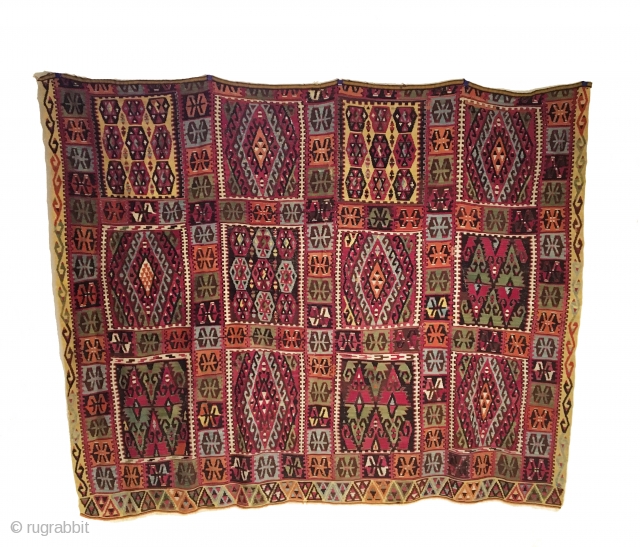 Antique Central Anatolian Kirsehir Kilim. Late 19th Century. Stunning wall art. Shiny and lustrous wool. 8 colors. 7’5 x 6’0. Carefully hand washed.          