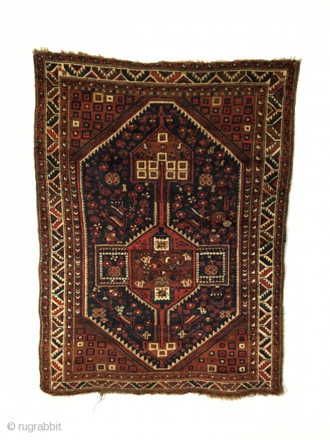 Khamseh.  Tribal bird rug.  Late 19th Century.  Excellent condition.  5 colors.  60 x 44.5.  Clean and hand washed.         