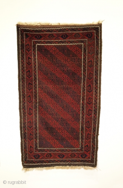 Baluch Rug.  Northeast Persia, Khorasan, Torbat-e-Haidari.  Late 19th Century. Diagonal Lattice design.  Full pile.  Very good condition.  5 colors.  66 x 38.  Clean and hand  ...