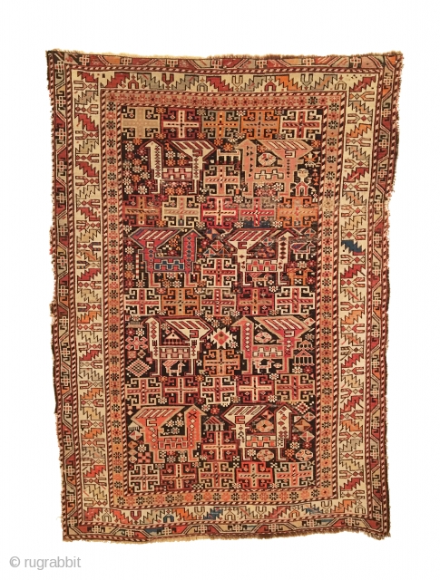 Antique Caucasian Shirvan Rug. Last Quarter 19th Century. Akstafa like bird field. Very good condition with slight loss to three sides. 11 colors. 3’8 x 5’3. Carefully hand washed. Stunning wall hanging. 