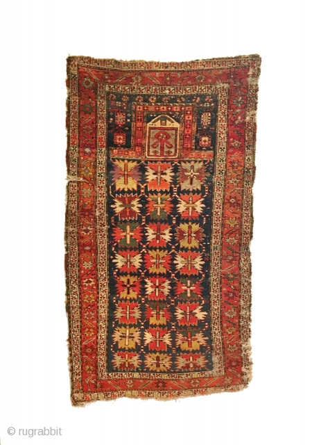 Antique Caucasian Chan-Karabagh Prayer Rug. 2nd Half 19th Century. Inscribed Date: 1263=1846? This piece exhibits distinct rare features. A nontypical border. See Caucasian Prayer Rugs, by Ralph Kaffel, pg. 78  Plate  ...