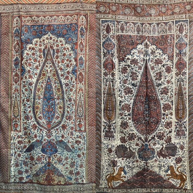 ( two ) 19th century tree of life, these both kalamkari’s are in magnificent condition & bright colours, still Shiney” 
The first highlight blue size 45 inches wide by 66 inches long)  ...