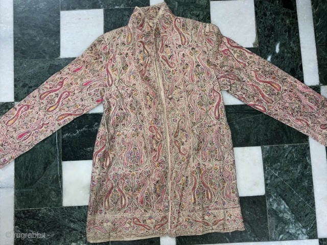 Antique 19th century Kashmir ( women’s jacket ) silk threads embroidery on pashmina” 
Condition & colours are great, please inquiry about size more images etc,        