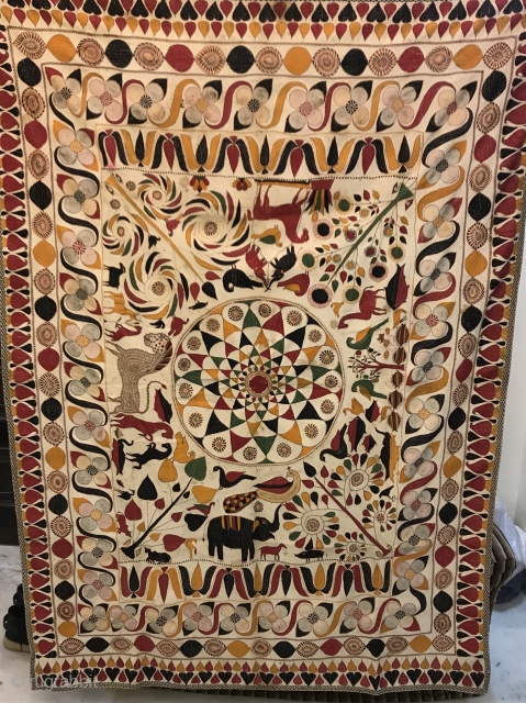  eastern Bangal kantha embroidery masterpiece’ 
The Kantha belongs from jessore district, These textiles ware made by women’s in bangal with their own imaginations’ 
Condition & colours are extremely fine’ size 183cm  ...