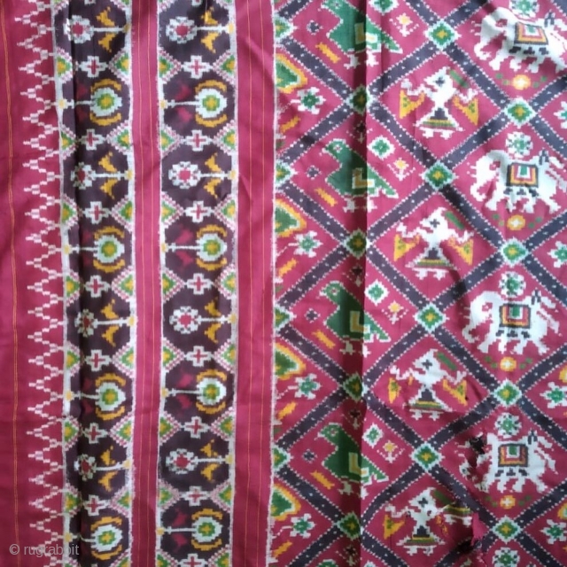 Antique 19-20th century double ikat patan Patola saree, nari Kung, little bit damage from start point pallu, 
Otherwise in great condition, 4.5 meters long, 

        