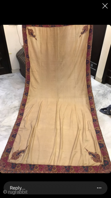 Antique 1830-40th century Indian double sided ( dorukha ) hand woven shawl on cream woollen pashmina, Magnificent masterpiece itself’ shawl is in excellent condition’ colours are really bright looks beautiful,   