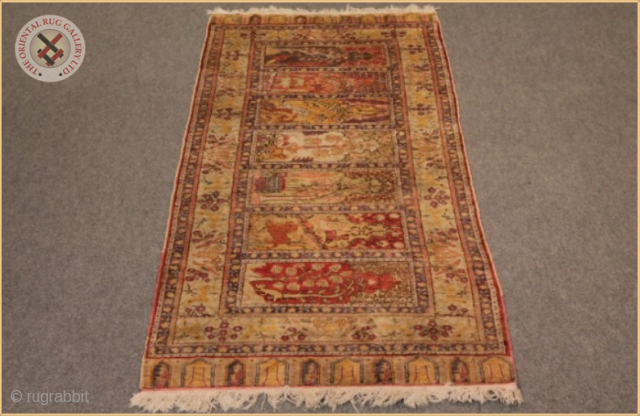 RG 3050-
Antique Old Qaisari long rug circa 1930 natural dyed silk on silk
good condition
Size : 2.20m x 0.96m  7`3" x 3`2"           