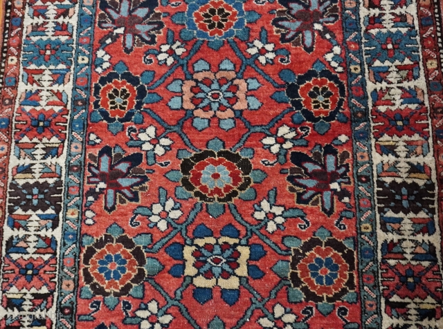 Antique Heriz Persian rug long runner, circa 1900s, it is 3.5 x 18 ft. very good antique condition, professionally hand washed recently.           