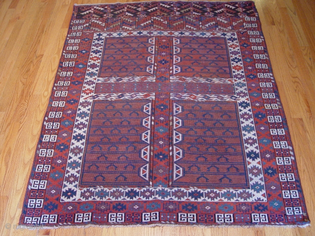 Turkmen Ensi, 4'2' x 5'5' , 100% wool both pile and foundation, very tightly woven,  circa 1860-1880's,
               