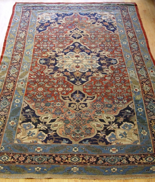 Antique Persian all wool Bijar halvai, the size is (7'2" x 12'5"ft.) 
 good condition, has been hand washed and cleaned professionally, both ends and sides are intact, has low pile through  ...