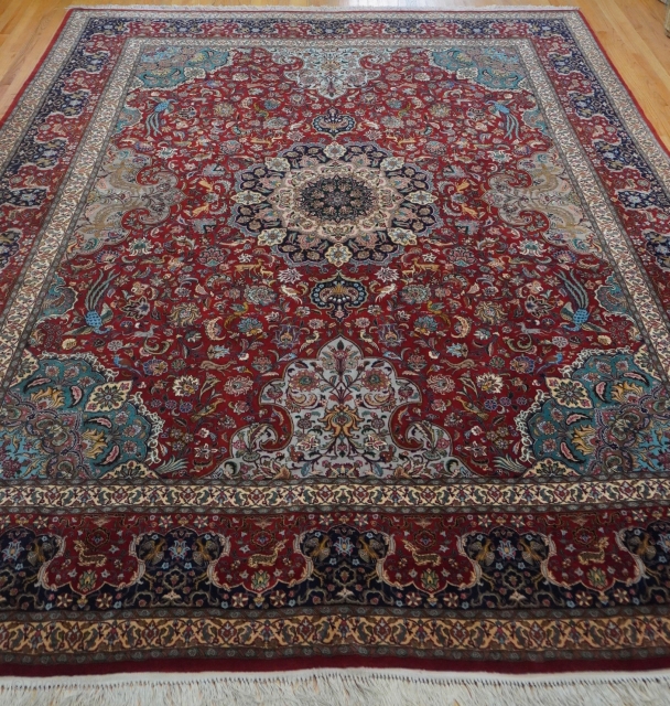 Antique Persian Isfahan oriental rug, size is 9'8" x 13'ft. (264 x 396 cm.), full pile, silk foundation and kurk wool, 441 kpsi, professionally hand washed and cleaned just recently, exquisite design  ...