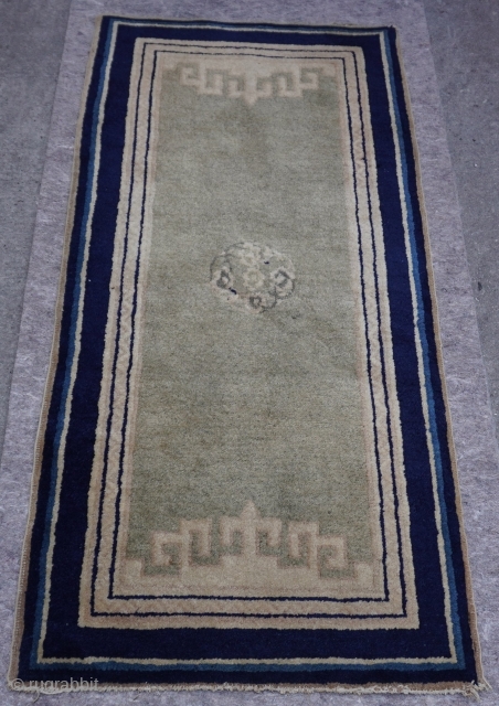 Chinese Peking Oriental Rug ca. 1900s, it is (2' x 4'3" ft) full pile , lovely olive green background color, professionally hand washed.          
