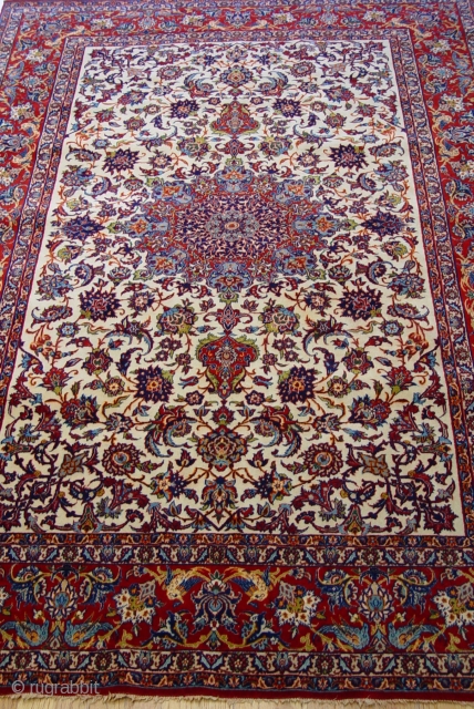 Antique Isfahan kurk wool pile and silk foundation, 4'10" x 7'5" , very good original condition , no repairs, no wears, circa 1900 or older.        