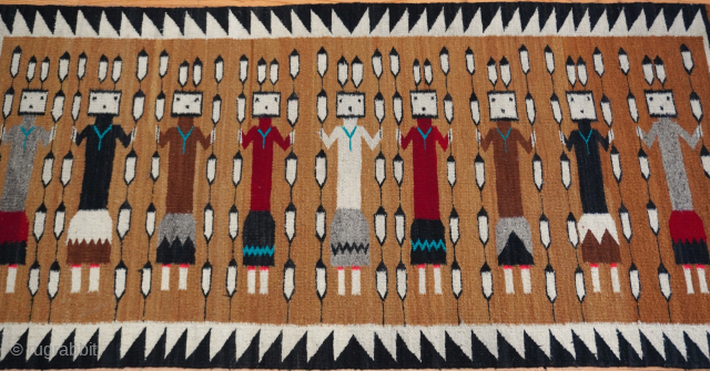 Native American Navajo Yei Pictorial Wool Rug size 3'1" x 6'5"ft. excellent condition professionally hand washed recently.                