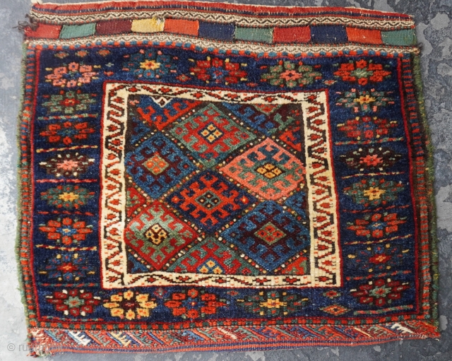 Antique Jaf Kurd bag ca. 1880s, size is 2' x 3'3"ft. Colorful, amazing wool, professionally hand washed.                