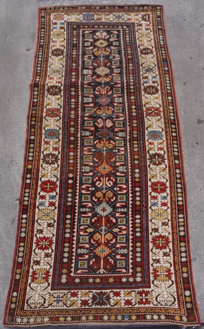 Antique Caucasian Gendje Runner, size is 3'8" x 9' ft or 112 x 275 cm.                  