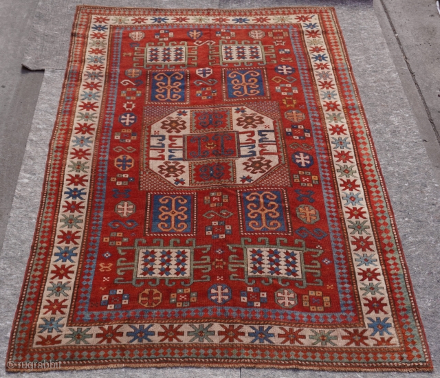 Antique Caucasian Karachov Kazak Rug, mid 19th century, size is 5'6" x 7'8"                    