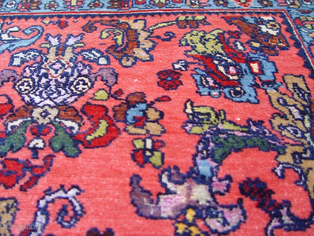 Antique Persian Bijar , the size is 4'9" x 7' , circa 1900 , made of 100% wool & Silk pile & wool foundation, has 7 different colors of silk, excellent original  ...