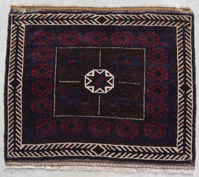 Antique Baluch Bag Face, (2'3" x 2' ft.)or(69 x 60 cm.) full pile, no wears, rich colors, soft lustrous wool, professionally hand washed and cleaned.        