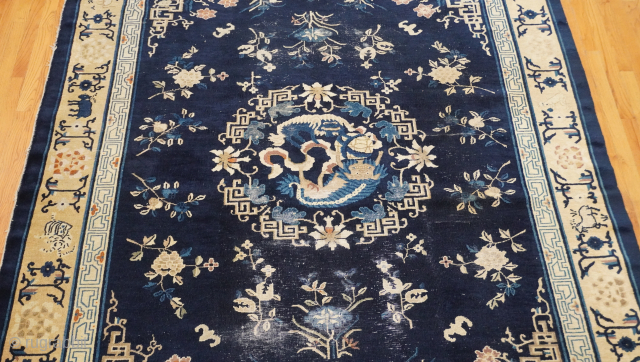 Antique Foo Dog Peking Chinese Rug, it is (7'2" x 9'10" ft.) with Dragon, rooster, tiger, Reindeer, Rat, horse, cow, cat, goat, monkey, Snake Rabbit, no repairs, no stains, no tears, no  ...