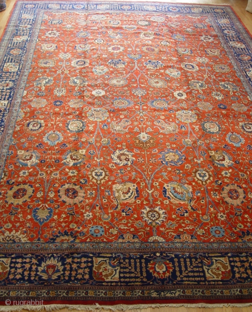 Antique Persian Tabriz 12'5" x 18'5" / 380 x 560 (cm), circa 1900-1920's, has a signature, perfect original condition.              