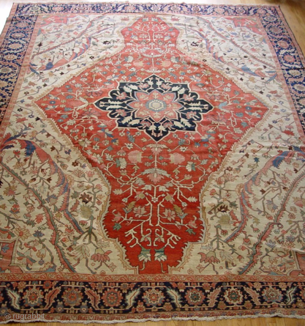 Antique Persian Serapi Rug, Circa 1900 it is 9'2"x13'10"ft. Excellent original condition, has full pile throughout the rug, hand washed professionally, very tightly woven.        