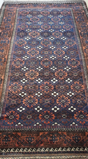 Antique Balouch Yaqub Khani large rug with Mina Khani design, size: 5'1" x 9'1" ft (155 x 277 cm.) blue filed, turn of the century, wonderful original condition, no wears, no stain,  ...