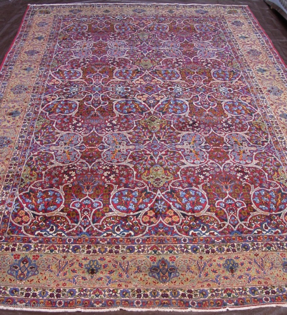 Antique Kermanshah Persian Rug circa 1880 size is:(8.10 x 13.9 ft.) unique design and colors, wonderful condition, professionally hand washed.
