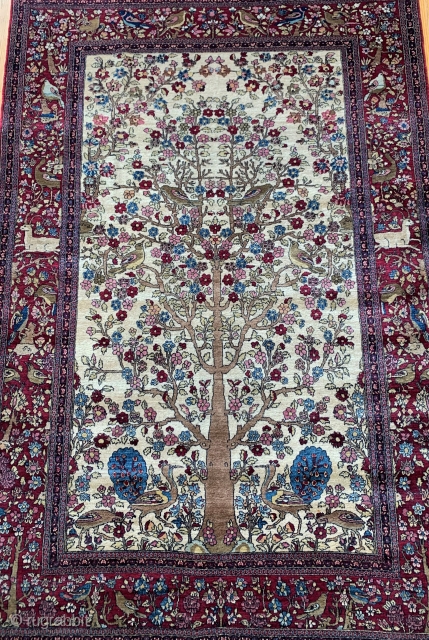 Antique Persian Kermanshah Tree of Life rug, beautiful Blossom tree with peacocks, birds and Animals, ca.1880s, it measures (4'6" x 6'6")and(132 x 198 cm.) mint original condition, has been hand washed and  ...