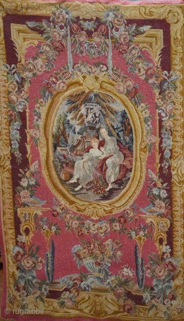 Antique French Pictorial Tapestry Hanging, (2'3" x 3'8"ft.) wonderful condition, great colors .