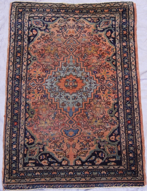 Antique Persian Farahan Sarouk rug, 1'8" x 2'5" ft. /51 x 61 cm. , circa 1880's , great original condition, no repairs.           