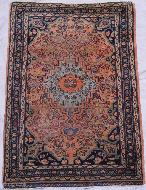 Antique Persian Farahan Sarouk rug, 1'8" x 2'5" ft. /51 x 61 cm. , circa 1880's , great original condition, no repairs.           