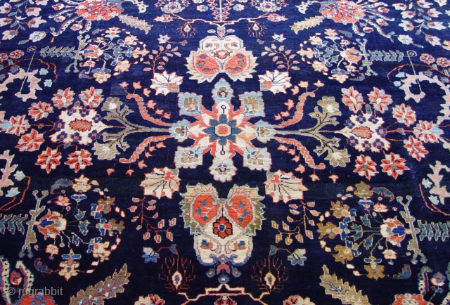 Antique Persian Farahan Sarouk Rug, Ca. 1880s, it measures: 9' x 12'5"ft.(274 x 378 cm.),no repairs, has medium full pile with very minor area of lower pile but no wears, no holes,  ...